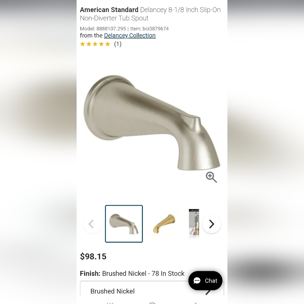 New American Standard Delancey 8-1/8 Inch Slip-On Non-Diverter Tub Spout Brushed